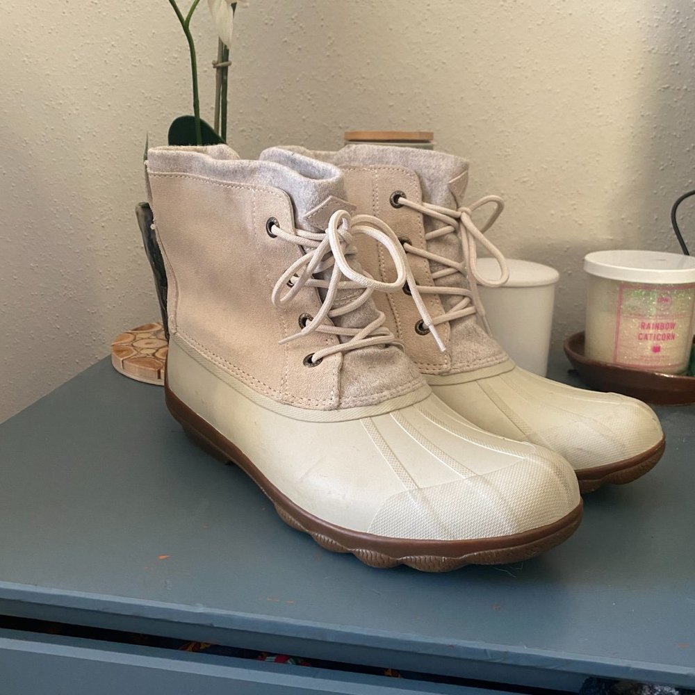 White Sperry Duck boots